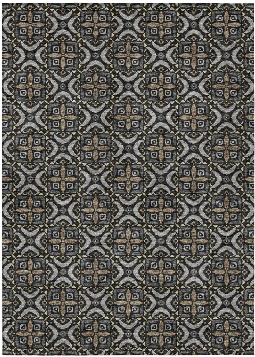 Black And Graphite Geometric Washable Indoor Outdoor Area Rug Photo 2
