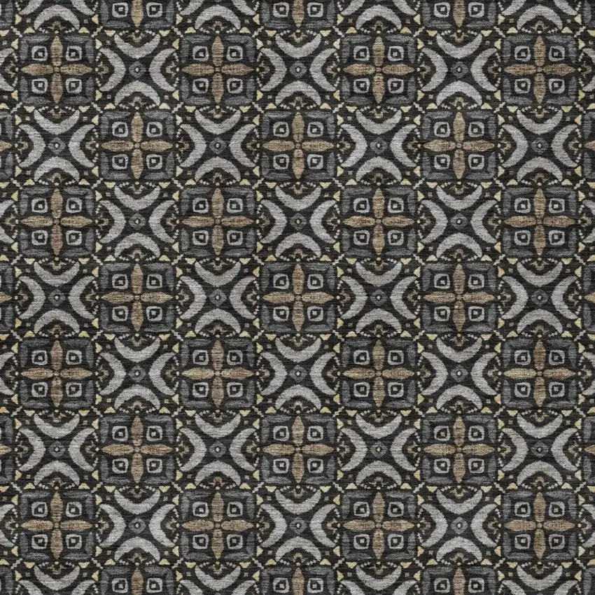 Black And Graphite Geometric Washable Indoor Outdoor Area Rug Photo 1