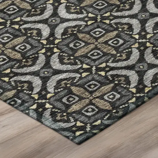 Black And Graphite Geometric Washable Indoor Outdoor Area Rug Photo 4