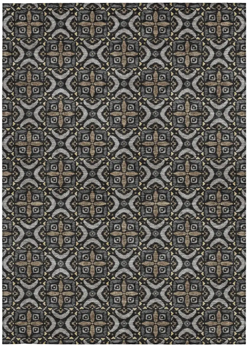 Black And Graphite Geometric Washable Indoor Outdoor Area Rug Photo 3