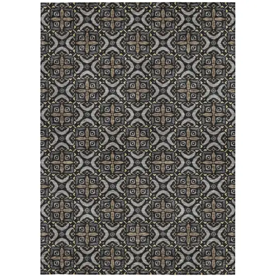 Black And Graphite Geometric Washable Indoor Outdoor Area Rug Photo 3