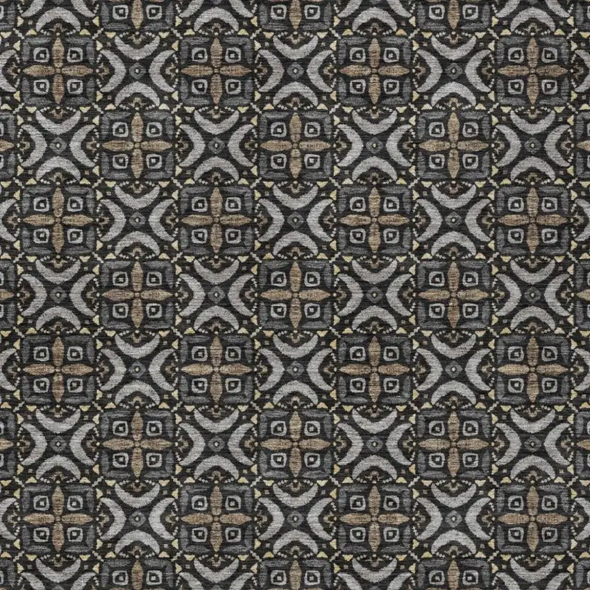 Black And Graphite Geometric Washable Indoor Outdoor Area Rug Photo 1