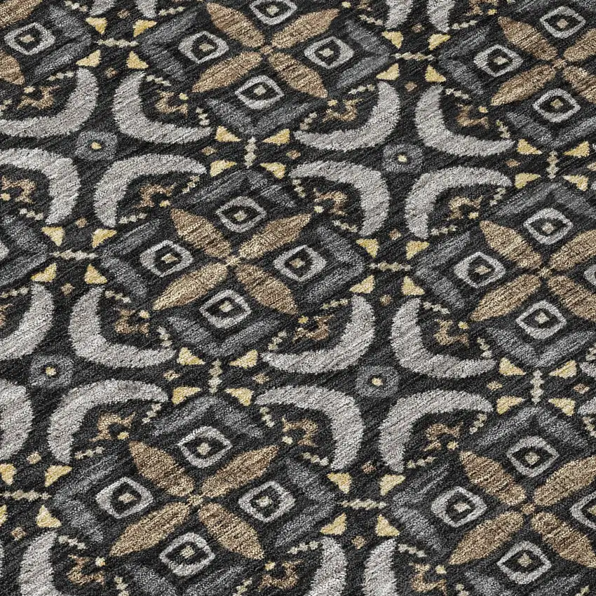Black And Graphite Geometric Washable Indoor Outdoor Area Rug Photo 5