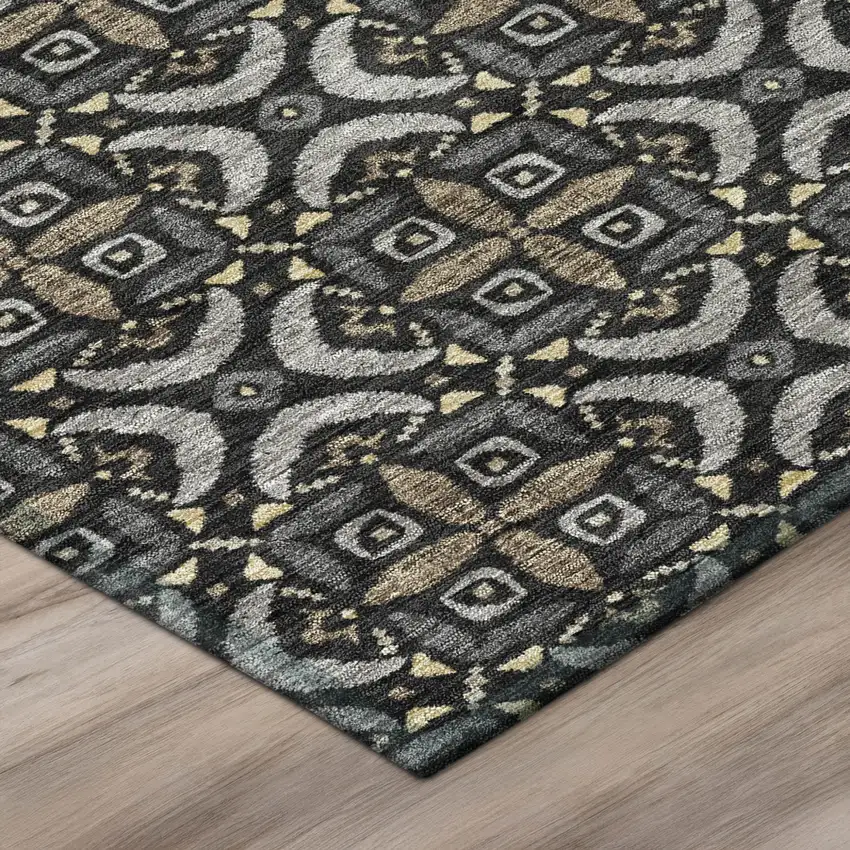 Black And Graphite Geometric Washable Indoor Outdoor Area Rug Photo 4