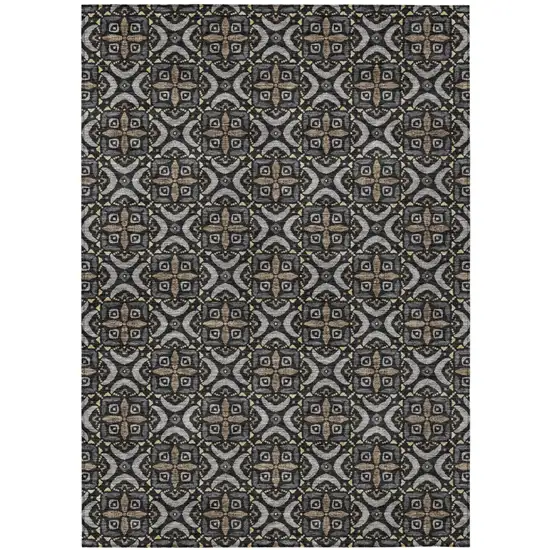 Black And Graphite Geometric Washable Indoor Outdoor Area Rug Photo 2