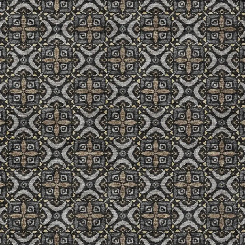 Black And Graphite Geometric Washable Indoor Outdoor Area Rug Photo 1