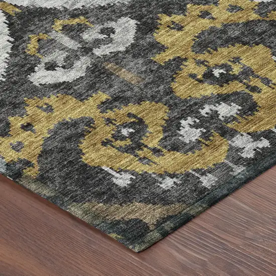 Black And Graphite Ikat Washable Indoor Outdoor Area Rug Photo 4