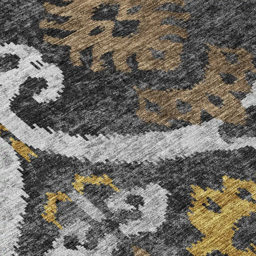 Black And Graphite Ikat Washable Indoor Outdoor Area Rug Photo 5