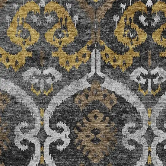 Black And Graphite Ikat Washable Indoor Outdoor Area Rug Photo 2