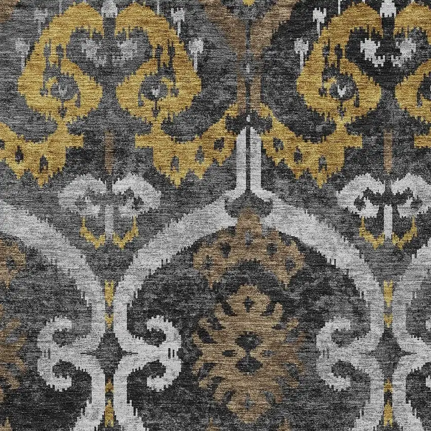 Black And Graphite Ikat Washable Indoor Outdoor Area Rug Photo 2