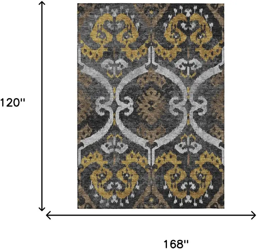 Black And Graphite Ikat Washable Indoor Outdoor Area Rug Photo 6