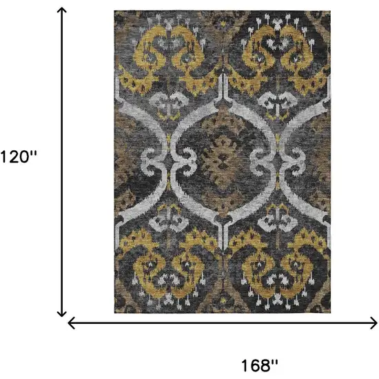 Black And Graphite Ikat Washable Indoor Outdoor Area Rug Photo 6