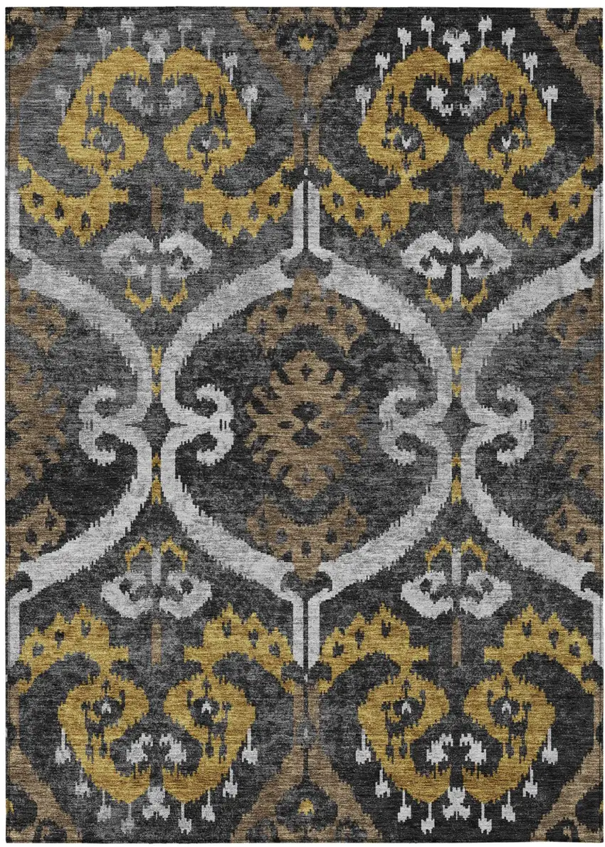 Black And Graphite Ikat Washable Indoor Outdoor Area Rug Photo 1