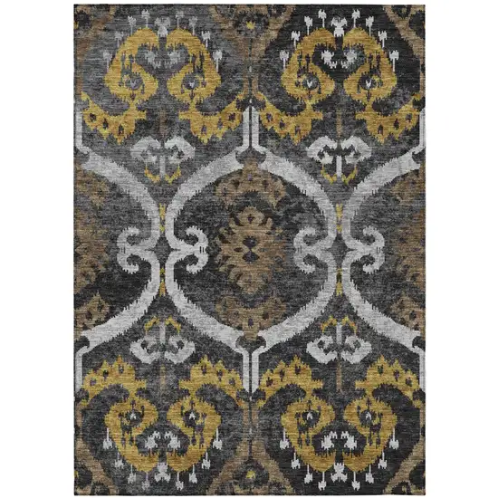 Black And Graphite Ikat Washable Indoor Outdoor Area Rug Photo 1