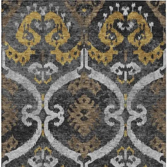 Black And Graphite Ikat Washable Indoor Outdoor Area Rug Photo 3