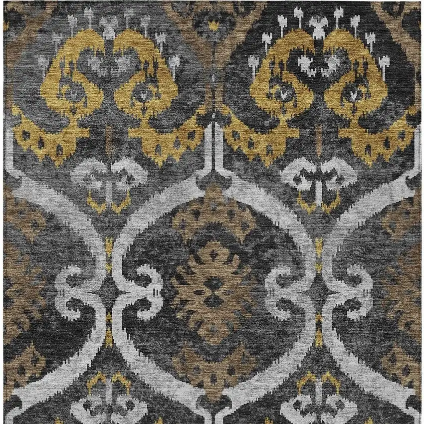 Black And Graphite Ikat Washable Indoor Outdoor Area Rug Photo 3