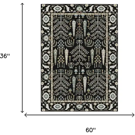 Black And Graphite Oriental Washable Indoor Outdoor Area Rug Photo 5