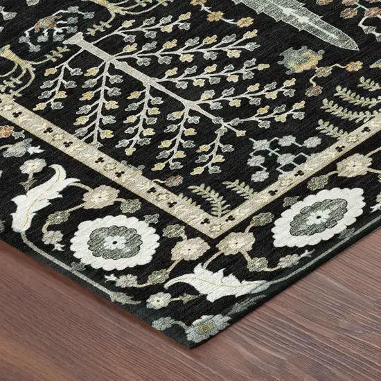 Black And Graphite Oriental Washable Indoor Outdoor Area Rug Photo 3
