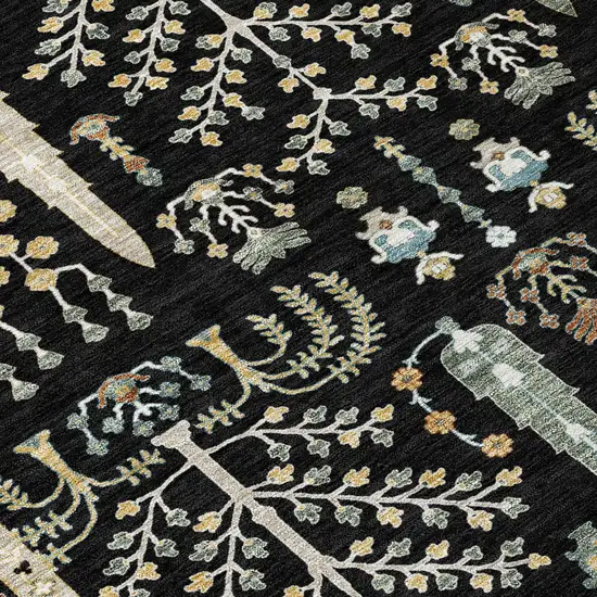 Black And Graphite Oriental Washable Indoor Outdoor Area Rug Photo 4