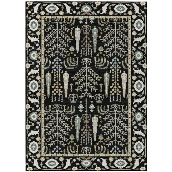 Black And Graphite Oriental Washable Indoor Outdoor Area Rug Photo 2