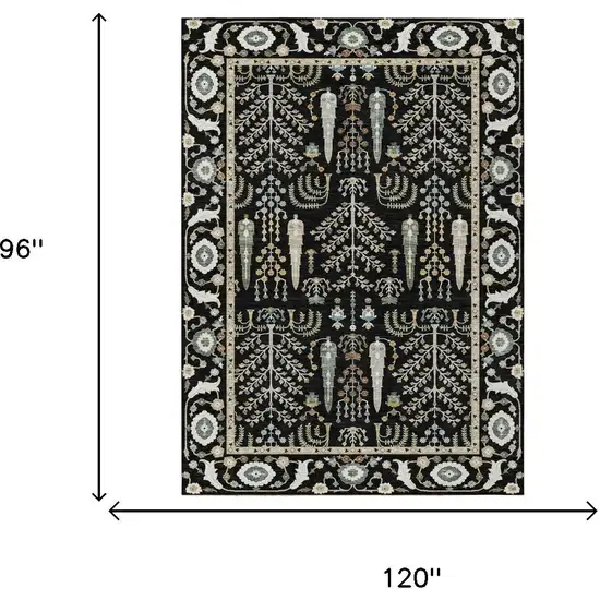 Black And Graphite Oriental Washable Indoor Outdoor Area Rug Photo 5