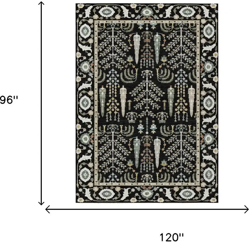 Black And Graphite Oriental Washable Indoor Outdoor Area Rug Photo 5