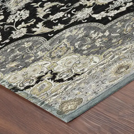 Black And Graphite Oriental Washable Indoor Outdoor Area Rug Photo 3