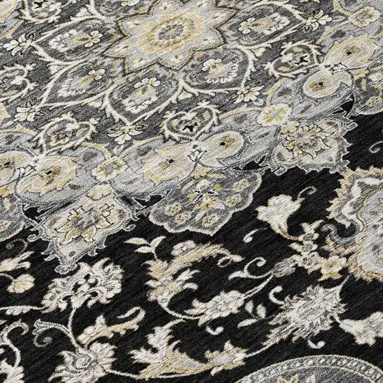 Black And Graphite Oriental Washable Indoor Outdoor Area Rug Photo 4