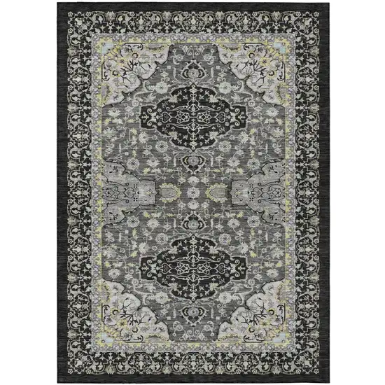 Black And Graphite Oriental Washable Indoor Outdoor Area Rug Photo 2