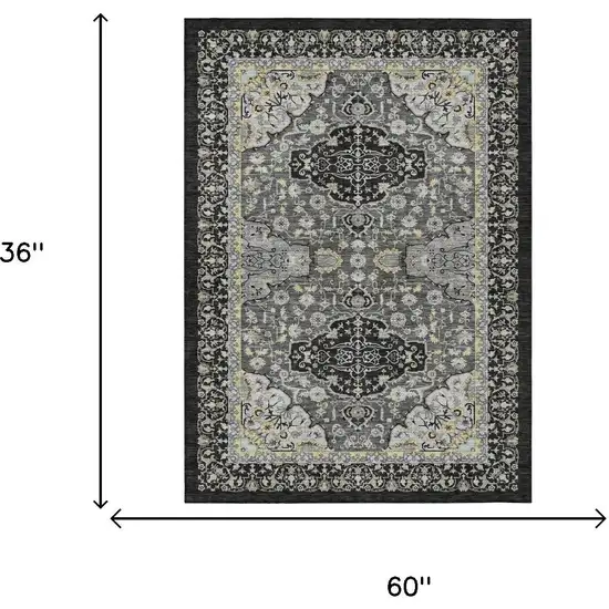 Black And Graphite Oriental Washable Indoor Outdoor Area Rug Photo 5