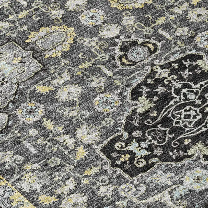 Black And Graphite Oriental Washable Indoor Outdoor Area Rug Photo 4