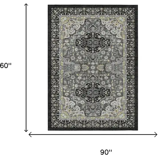 Black And Graphite Oriental Washable Indoor Outdoor Area Rug Photo 5
