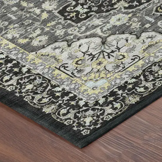 Black And Graphite Oriental Washable Indoor Outdoor Area Rug Photo 3