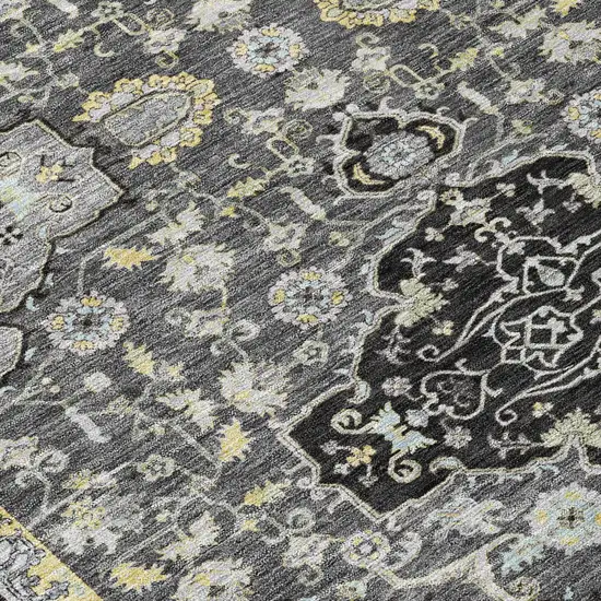 Black And Graphite Oriental Washable Indoor Outdoor Area Rug Photo 4