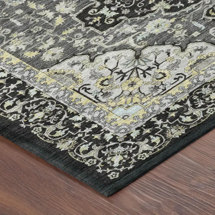 Black And Graphite Oriental Washable Indoor Outdoor Area Rug Photo 3