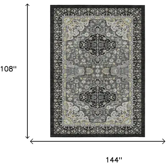 Black And Graphite Oriental Washable Indoor Outdoor Area Rug Photo 5