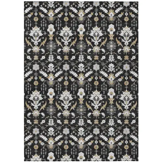 Black And Graphite Oriental Washable Indoor Outdoor Area Rug Photo 2
