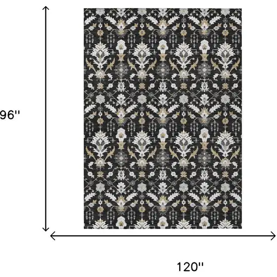Black And Graphite Oriental Washable Indoor Outdoor Area Rug Photo 5
