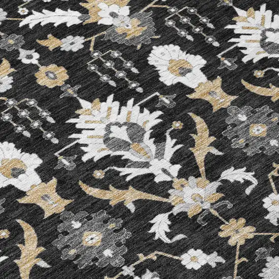 Black And Graphite Oriental Washable Indoor Outdoor Area Rug Photo 4