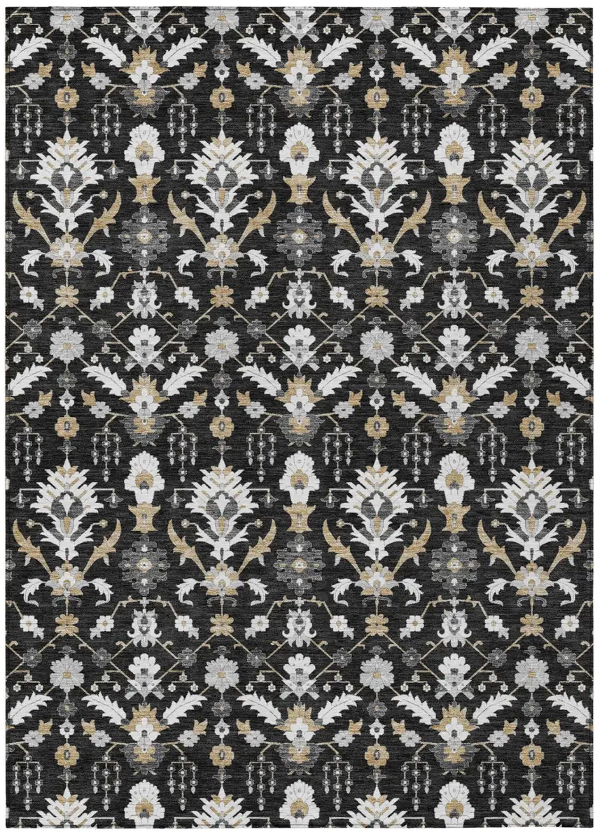 Black And Graphite Oriental Washable Indoor Outdoor Area Rug Photo 2