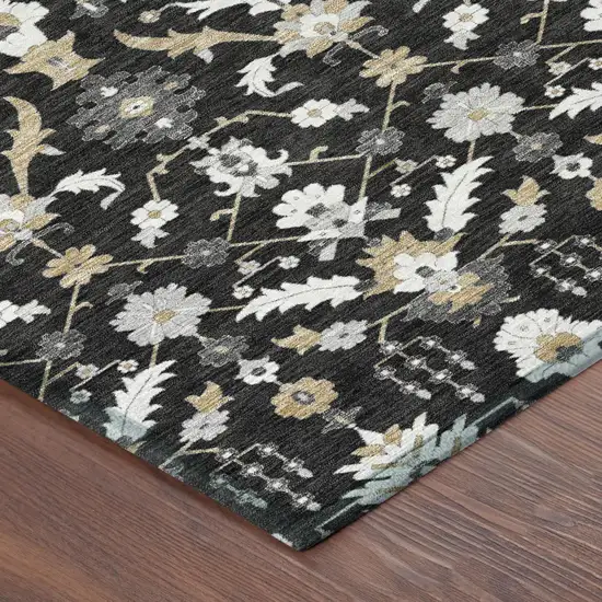 Black And Graphite Oriental Washable Indoor Outdoor Area Rug Photo 3