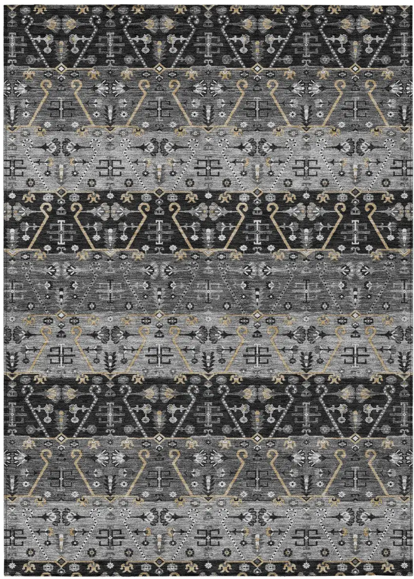 Black And Graphite Oriental Washable Indoor Outdoor Area Rug Photo 2