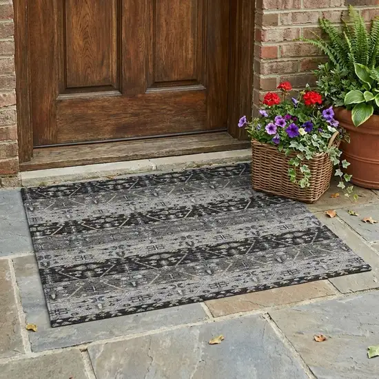 Black And Graphite Oriental Washable Indoor Outdoor Area Rug Photo 1