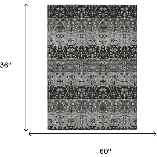 Black And Graphite Oriental Washable Indoor Outdoor Area Rug Photo 5