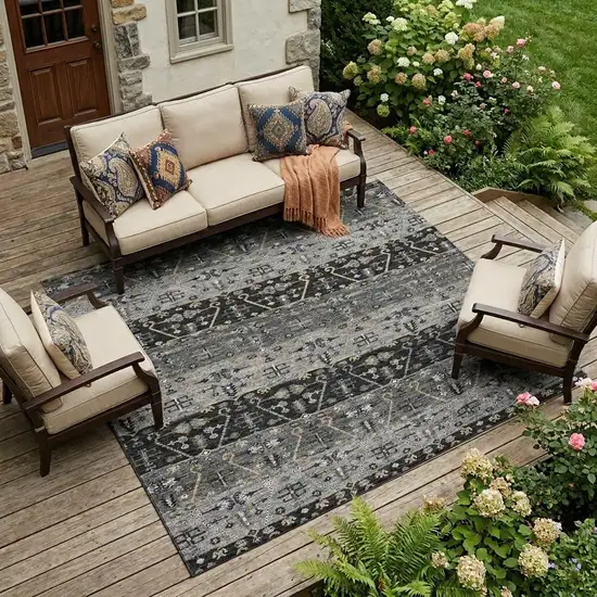 Black And Graphite Oriental Washable Indoor Outdoor Area Rug Photo 1