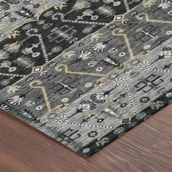 Black And Graphite Oriental Washable Indoor Outdoor Area Rug Photo 3