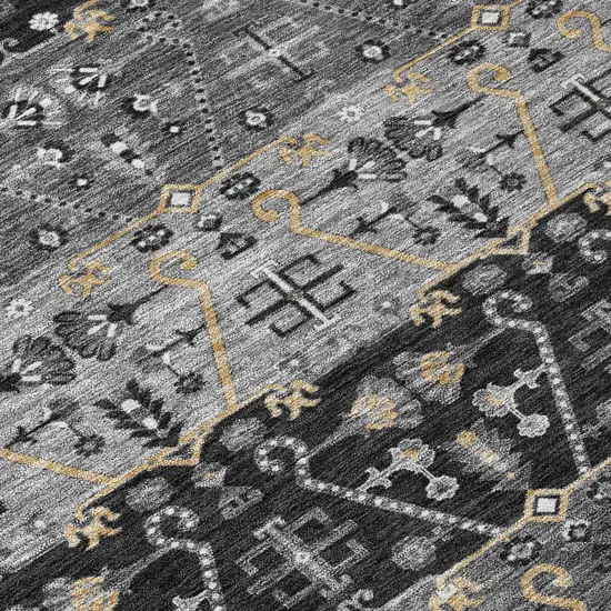 Black And Graphite Oriental Washable Indoor Outdoor Area Rug Photo 4
