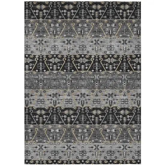 Black And Graphite Oriental Washable Indoor Outdoor Area Rug Photo 2