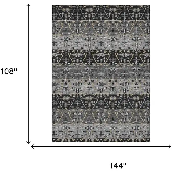 Black And Graphite Oriental Washable Indoor Outdoor Area Rug Photo 5