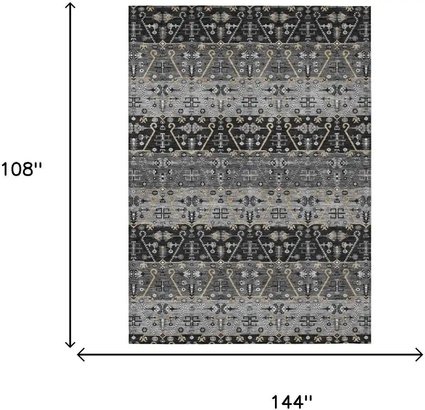 Black And Graphite Oriental Washable Indoor Outdoor Area Rug Photo 5